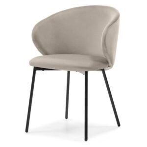 Scaun de sufragerie Adrano din catifea cu picioare bej/negre