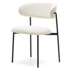 Scaun de sufragerie Fresno, picioare crem/negre, textil bouclé