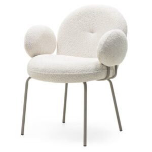 Scaun tapițat Fiori cu cotiere, bej deschis, forme rotunjite