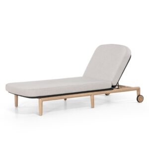 Șezlong de grădină reglabil Komorebi, lemn de salcâm deschis, oțel, țesut, bej