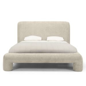 Pat tapițat Rolly 160x200 cm, cu cadru, rotunjit, gri deschis