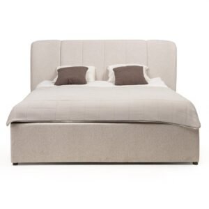Pat tapițat Snoovia 160x200 cm, cu cadru și spațiu de depozitare, bej deschis