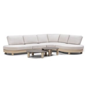 Canapea de colț de grădină Santa Ana cu 2 măsuțe, aluminiu, bej, decor din marmură, forme rotunjite