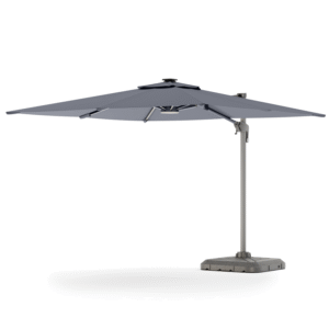 Umbrelă de grădină Shade Deluxe 4x3 m, cu consolă, cu husă și iluminare solară LED, rotație 360°, gri