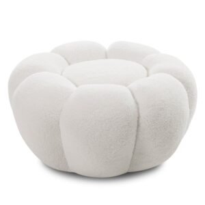Pouf Perugia, alb, bouclé, forme rotunjite