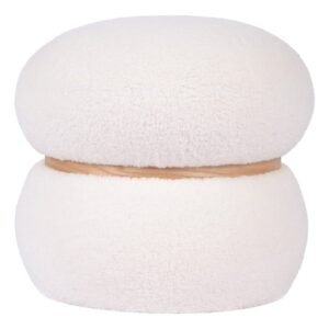 Puf tapițat Muss, rotund, alb, boucle