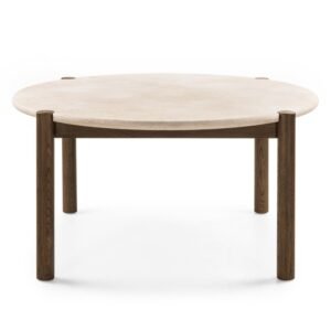 Masă de dining Bruna, 150 cm, rotundă, stejar mocha/marmură crem