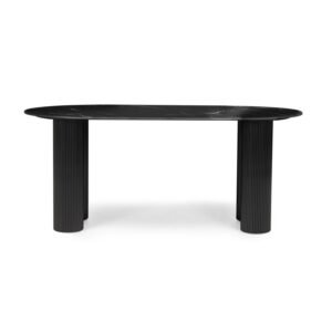 Masă ovală Ribeira, lamele, efect de marmură neagră, sinterizată