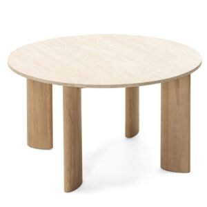 Masă de dining Rimley 130cm, rotundă, travertin/frasin