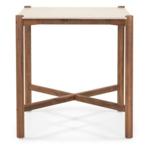 Masă de grădină Rovigo 90 cm cu blat din piatră, lemn de salcâm închis/bej deschis