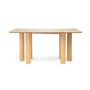 Masă extensibilă Loa 140-200 cm, furnir natural de stejar, lemn de fag, rotunjită