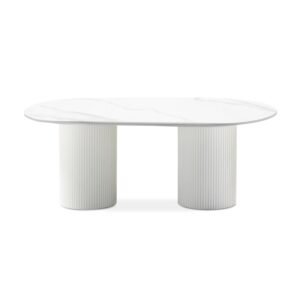 Masă de cafea Apulia 120 cm, ovală, lamele, efect de marmură albă, sinterizată