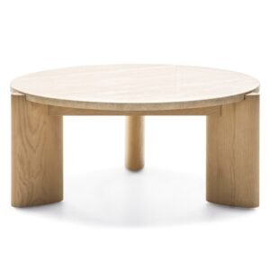 Masă de cafea Medley 90 cm, rotundă, travertin/frasin