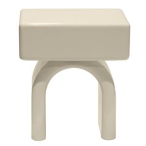 Noptieră Blush cu sertar, alb crem, lucioasă, formă de arc