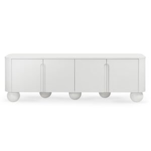 Mobilier TV Circula, alb, rotunjit, picioare sferice